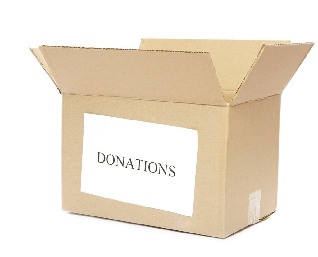 Box with label reading "Donations"